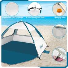 COMMOUDS Beach Tent Sun Shelter, UPF50+ Beach Canopy, Portable & Easy Set-Up Summer Beach Canopy With Storage Bags (3-10 People) - Silver - View 2