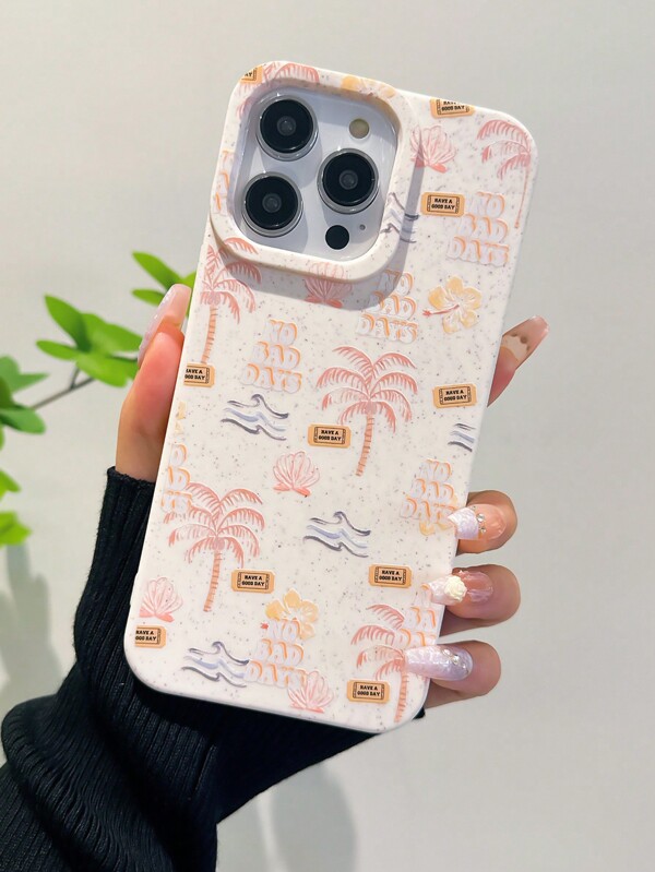 1pc Wheat Shell High-Protective TPU Camera Case Compatible With IPhone, Beach, Wave, Coconut Tree, And Shell Phone Cover
