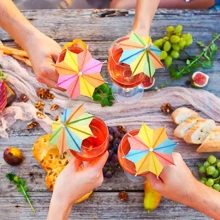 50pcs Umbrellas Cocktail Umbrella Beverage Selection Octagonal Star Paper Umbrella Cupcake Decoration Handmade Cocktail Parasol Sticks Gifts For Summer Beach Pool Parties Decoration,Christmas