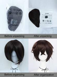 短棕色假发短款时尚尖刺棕色分层动漫角色扮演假发，男女通用，带刘海的合成假发，直发假发，化装舞会假发，分层蓬松万圣节服装派对假发，男女通用短直棕色合成发，基本款新款角色扮演男女服装假发，附赠假发帽，适合节日、新年、感恩节、圣诞节礼物，需要自己打造风格 - 棕色 - 查看 7
