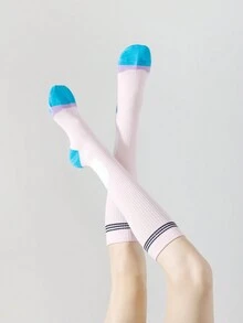 1 Đôi Tất Thể Dục Chuyên Nghiệp Cho Nữ, Tất Thể Thao Dài Bắp Chân Tập Yoga Chống Trơn Trượt Quần Legging, tập Thể Dục Ngoài Trời Tất Áp Lực - Hồng - Xem 2