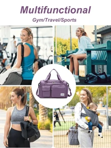 1pc 35l Gym Bag, Yoga Crossbody Bag, Sports Bag With Shoe Compartment And Wet Clothes Compartment, Purple Oxford Cloth Wear-Resistant And Waterproof Material, Travel Bag With Wet And Dry Pockets, Lightweight Carry-On Handbag, Weekend Overnight Bag For Women Men Training Trips Workouts Gym Swims And Plane Business Holidays