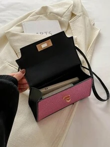 極簡色塊閃亮亮偶爾斜背袋，凱利手提袋，附可拆卸肩帶，女用，春季/夏季新品 - 粉色 - 查看 9