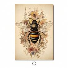 1pc Unframe Dark Botanical Floral Bee Art Poster Print Moody Retro Aesthetic Canvas Painting Wall Picture For Dorm,Apartment,Living Room,Bedroom,Modern Home Decoration,Ideal Gift