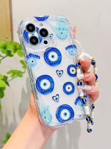 1pc Cream Shell Lanyard Bracelet Compatible With Apple Demon Eye Transparent Anti-Drop Phone Case Waterproof Shockproof Scratch Resistant - Clear - View 2