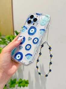 1pc Cream Shell Lanyard Bracelet Compatible With Apple Demon Eye Transparent Anti-Drop Phone Case Waterproof Shockproof Scratch Resistant - Clear - View 4