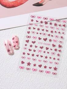 2 Chiếc 3D Móng Tay Dán Charm Nơ Ngôi Sao Tình Yêu Đề Can Nữ Trái Tim Thiết Kế Nghệ Thuật Trang Trí Tự Dính Thanh Trượt dụng Cụ Làm Móng Tay DIY - Nhiều màu - Xem 6