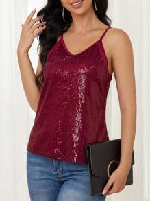 Camisetas & Tops de Tirantes de Mujer Contraste Lentejuelas todo estampado Casual Elegante Fiesta