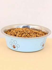 1pc Stainless Steel Pet Bowl With Paw Print, Anti-Tip And Skid-Proof Dog/Cat Bowl, Cartoon Pet Feeding Bowl For Cats And Dogs