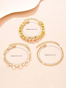 Conjunto de 3 piezas de tobilleras de cerradura con incrustaciones de diamantes de imitación de moda