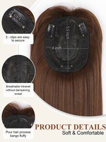 1 PC Hair Toppers For Women With Thinning Hair Synthetic Fiber Clip In Hair Pieces 4*5 Inch Large Base Wiglets With Bangs Hair Extension Hairpieces - Brown - View 4