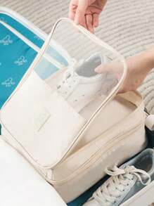 Outdoor Traveling Thick Layered Dust-Proof Portable 3-Compartment Shoe Storage Bag, Convenient Carry - Multicolor - View 1