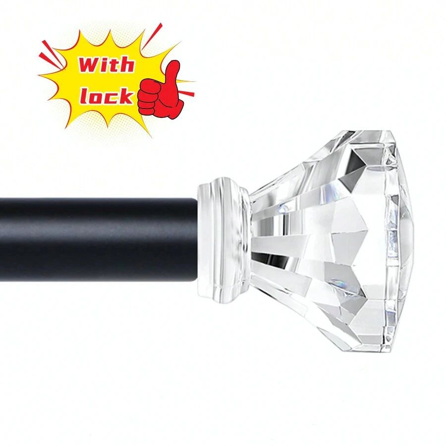 1PC Heavy Duty Curtain Rods, Acrylic Finials, Gold Curtain Rod, Black Curtain Rod, 1 Inch Curtain Rods For Outdoor Patio, Farmhouse, Bedroom, Kitchen, Living Room, Adjustable Easy Install Curtain Rods - Black - View 1