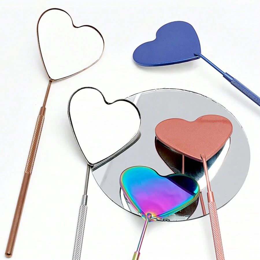 1 pieza Espejo para sostener en la mano con asistencia para pestañas como herramienta para la belleza con antideslizante, antivaho e inspección para el injerto de pestañas, en forma de corazón - Multicolor - Ver 1
