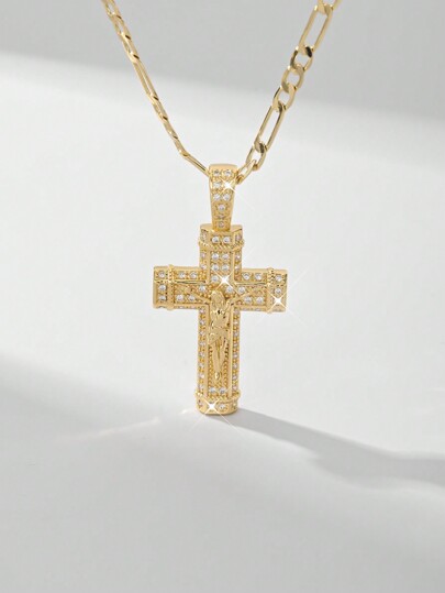 1pc European & American Style Classic Hypoallergenic Copper Inlaid Zirconia Fashion Faith Guadalupe Virgin Mary Cross Pendant Necklace, Suitable For Christmas/Thanksgiving/Halloween/Mother's/Valentine's Day Gifts For Couples/Friends/Believers, Catholic First Communion, Gifts, Daily & Festival Wear Prayer