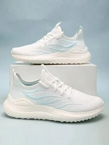 女款休閒懶人鞋，輕質編織低筒運動鞋，鞋帶式低頂運動鞋 - 白色 - 查看 9