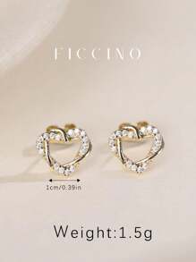 FICCINO Classic Heart Stud Earrings, Heart-Shaped Design With Gold Plating And Cubic Zirconia, Cute Girl's Daily Wear Earrings, Comes With Jewelry Box, Great For Mother's Day, Friendship, Anniversary, Holiday Gifts - Heart Earrings - View 6
