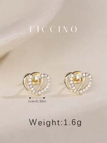 FICCINO Classic Heart Stud Earrings, Heart-Shaped Design With Gold Plating And Cubic Zirconia, Cute Girl's Daily Wear Earrings, Comes With Jewelry Box, Great For Mother's Day, Friendship, Anniversary, Holiday Gifts - Heart Earrings - View 5