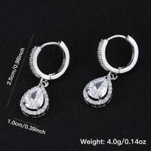 1 对奢华高贵风格的铜制水钻水滴吊坠装饰耳环适合女性派对和婚礼