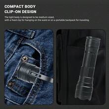 1PC Portable White Laser LED Flashlight Built-In Battery USB Rechargeable Zoom Super Bright Tactical Torch Outdoor Camping Lantern - Black - View 5