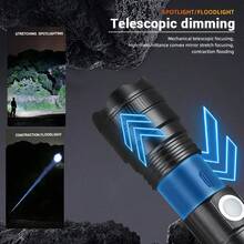 1PC Portable White Laser LED Flashlight Built-In Battery USB Rechargeable Zoom Super Bright Tactical Torch Outdoor Camping Lantern - Black - View 4