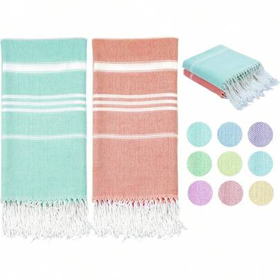 2pcs Turkish Beach Towels Swimming Towels Compact Extra Large No Sand Quick Dry Thin Luxury Best Organic Linen Travel Essentials Blanket Hot Tub Accessories Summer Travel, Vacation Bathroom Decor Beach Essentials