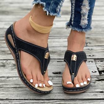 1 Pair Anti-Slip Wedge Heel Women's Flip-Flops With Toe Separator, Casual