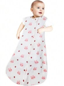 1 pieza Saco para bebé de 6-12 meses, Manta envolvente para bebé, Saco para niños pequeños con cremallera de 2 vías, Sacos ligeros y transpirables - Conejo Fresa - Ver 2