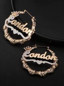 定制個性化圓形心形蕾絲雙色車輛吊飾名字竹節耳環，耳針，耳勾。母親節禮物，情人節禮物，生日，紀念日，聖誕節，畢業，高端送禮適用於朋友，同學和家人。 - 金色+銀色 - 查看 4