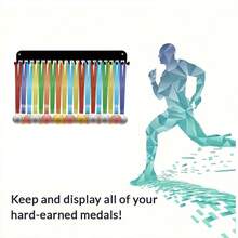 1pc Sports Medal Storage Hook, Metallic Wall-Mounted Medal Display Rack With 20 Hooks - Black - View 4