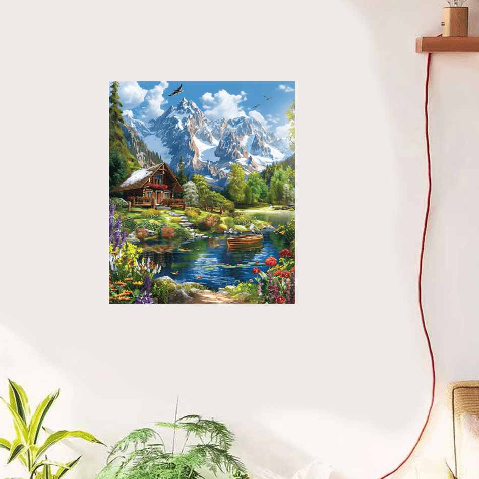 1 pièce Peinture d'art acrylique par numéros pour les adultes, image de montagne de campagne à peindre par numéros, kit de cadeau personnalisé
