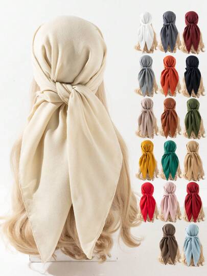 1pc Women Beach Accessories Solid Color Linen-Like Square Scarf, Silk Scarf, Headscarf, Beach Towel, Daily Wear, Festival Decoration Scarf Bandana,Hair Band,Head Band Ideal For Dressing Up Your Look