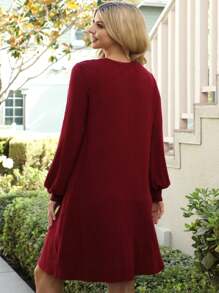 Puff Long Sleeve Hacci Brushed Dress/ 2tone - 紅寶石DK - 查看 2