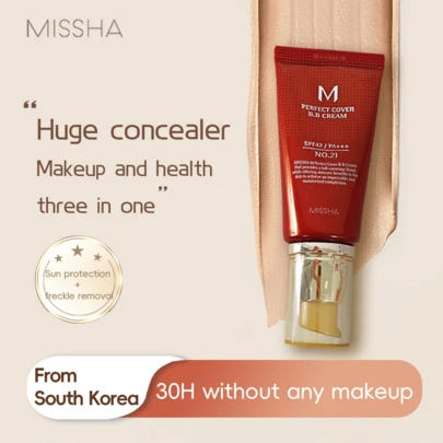 Kem BB MISSHA M Perfect Cover, 50ml, mỏng nhẹ và thoáng khí, tạo lớp trang điểm tự nhiên, kem lót dưỡng ẩm, SPF42, che phủ toàn diện, chống lão hóa.
