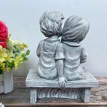 1 Cute Boy And Girl Couple Statue, Resin Crafts Decoration, Durable Garden Sculpture, Romantic Yard Decoration, Suitable For Outdoor Spaces - Grey - View 4