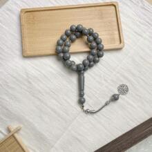 1条加大码33珠纯色亚克力仿琥珀手链，简约休闲，适合穆斯林男士日常佩戴 - 灰色 - 查看 6