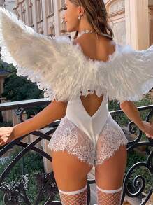 2PCS Halloween Angel Wings/Demonic Wings Set, Feather Props, Suitable For Party Decoration, Dance Events, Performances, Fashion Magazine Shoots, Model Parades And Various Holiday Role-Playing Props (Made Of Natural Feathers)