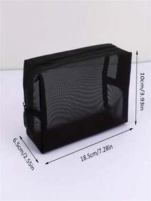 Nylon Mesh Makeup Bag Toiletry Pouch Large Capacity Organizer Cosmetic Bag - Black - View 13