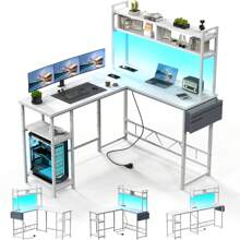Devoko White Height Adjustable Desk 160 X 75 Cm Electrically Adjustable L-Shaped Desk With Memory Control, Ergonomic Game Table With Cup Holder, Hook. - trắng - Xem 1