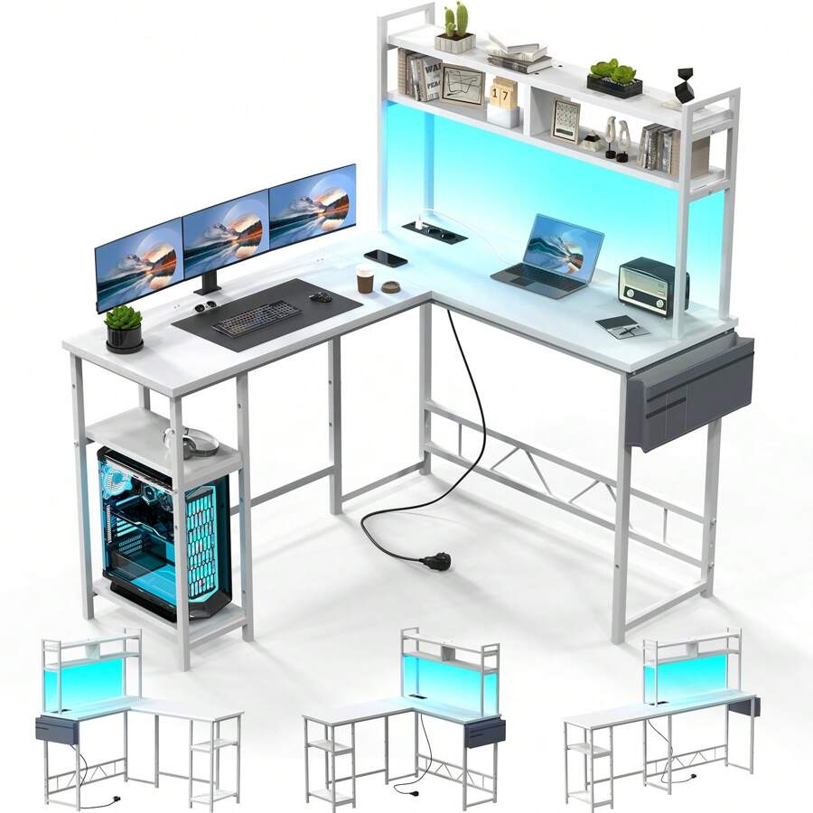 Devoko White Height Adjustable Desk 160 X 75 Cm Electrically Adjustable L-Shaped Desk With Memory Control, Ergonomic Game Table With Cup Holder, Hook. - trắng - Xem 1