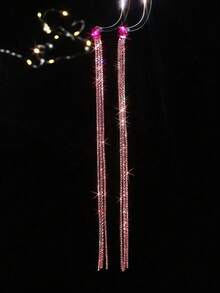 1 par de elegantes aretes largos de borla y pedrería para banquetes y fiestas de mujeres - borla - Ver 2