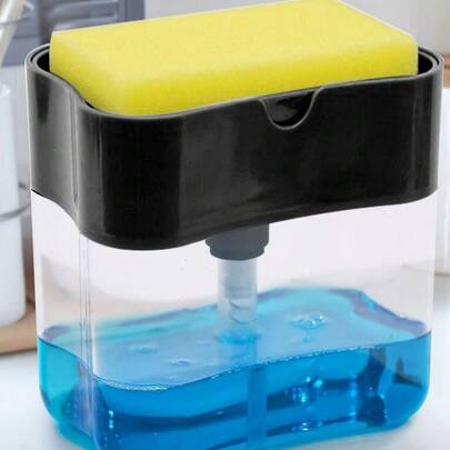 1 pieza Dispensador creativo de líquido lavavajillas para la cocina, almacenamiento doméstico de cocina, sin batería, diseño a juego transparente y negro, ahorro de espacio, fácil de usar