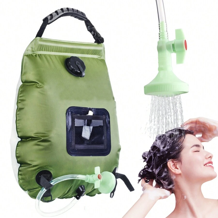 1入露營浴袋20L，20L水袋加熱露營淋浴袋，帶淋浴頭，適用於花園淋浴、泳池淋浴、熱水淋浴、戶外露營等活動 - 綠色 - 查看 1