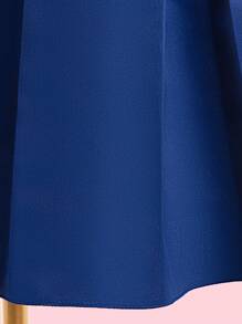 EHOMKIDS 年輕女孩實色緞面正式連衣裙，設珍珠腰帶，荷葉邊緣，適用於婚禮/晚會，中長款，適用於幼兒和大童 - 藍色 - 查看 5