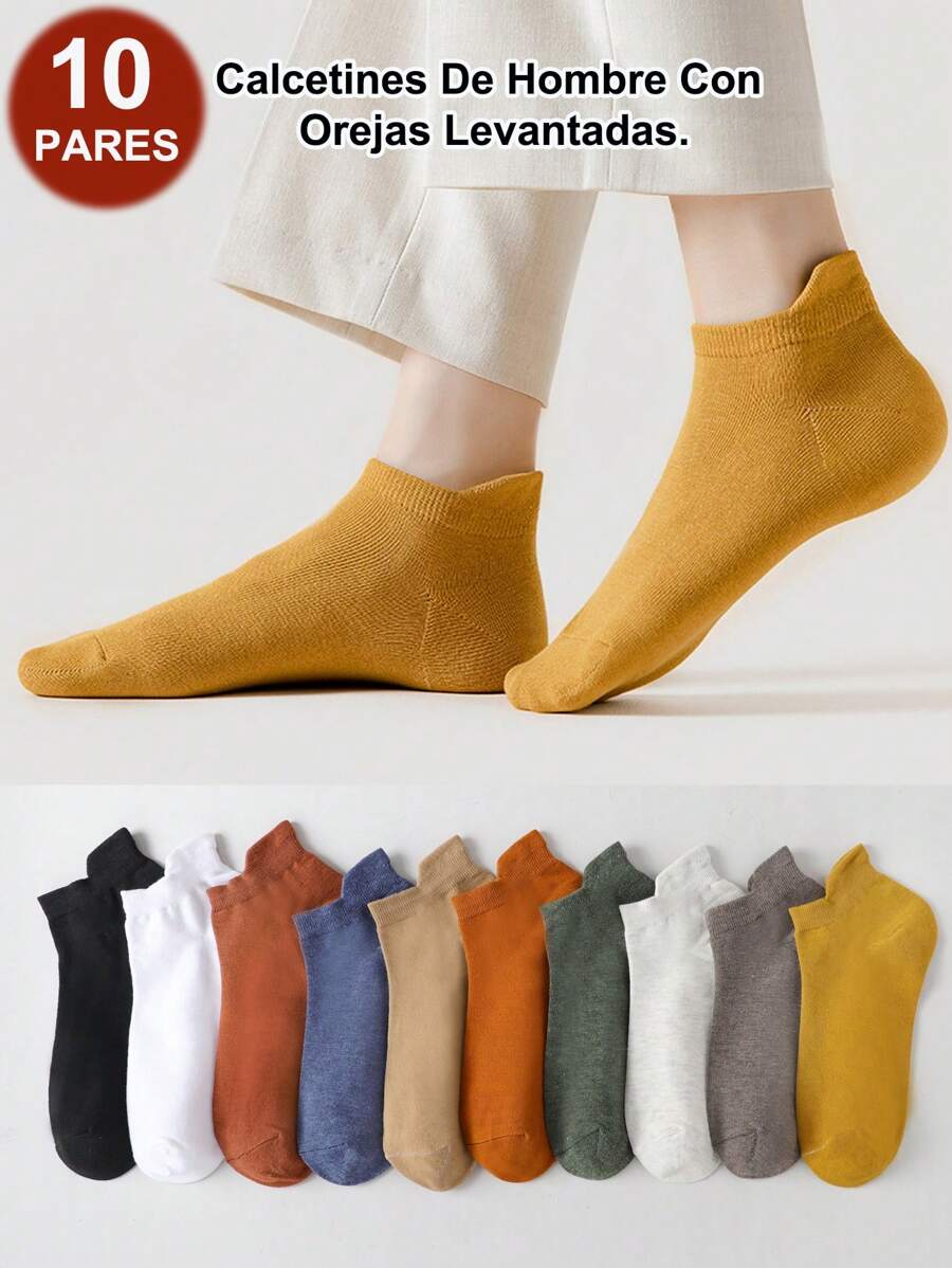 Hombres 10 Pares Calcetines Cortos Con Protección Para Los Oídos, Delgados Y Transpirables, Adecuados Para Primavera, Verano, Ropa Casual O Deportiva