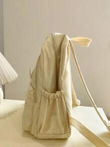 Mochila escolar simple de gran capacidad con diseño de cuadros para chicas adolescentes - Amarillo - Ver 5