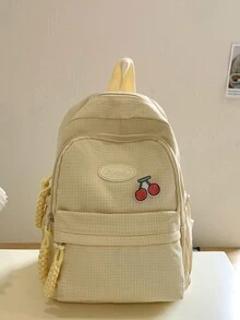 Mochila escolar simple de gran capacidad con diseño de cuadros para chicas adolescentes - Amarillo - Ver 1