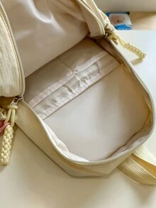 Mochila escolar simple de gran capacidad con diseño de cuadros para chicas adolescentes - Amarillo - Ver 7
