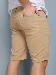 Men Denim Shorts - 棕色 - 查看 3