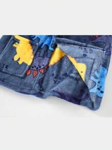 1 pieza Bata con capucha de dinosaurio de coral polar para niños, ropa de hogar, estilo de dibujos animados lindo